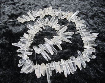 Full 16" Strand Polished Quartz Crystal Points Matchstick Sticks Teeth Top Drilled Supply Beading Wire Wrapping 113pcs 17T2 C