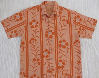 TOMMY BAHAMA Shirt Mens Hawaiian Shirt Blanket Flower Power Mod Lei Copyrighted Floral Design Aloha Shirt Camp - L - Oahu Lew's Shirt Shack