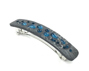 Hair Barrette French Clip, Steel Grey with Teal Blue, Large