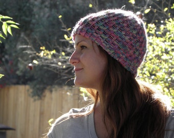 Hand Loom-Knitted Beanie in Pastel Multi-Colored (item #8)