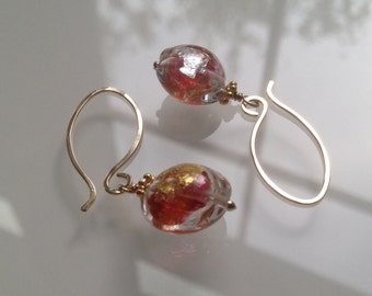 Murano Glass Earrings "Rubino Gold Silver". Venetian Glass Jewelry. Murano Earrings. Italian Jewelry. Boucles d'oreilles rouges. Joyas Rojas