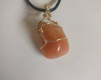 Wire-Wrapped Tangerine Quartz Necklace