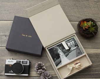 4x6" Ivory Fabric Proof Print Box. USB Drive Optional & Imprinting Optional