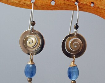 Bronze Spiral Earrings with Kyanite Dangles J-2252