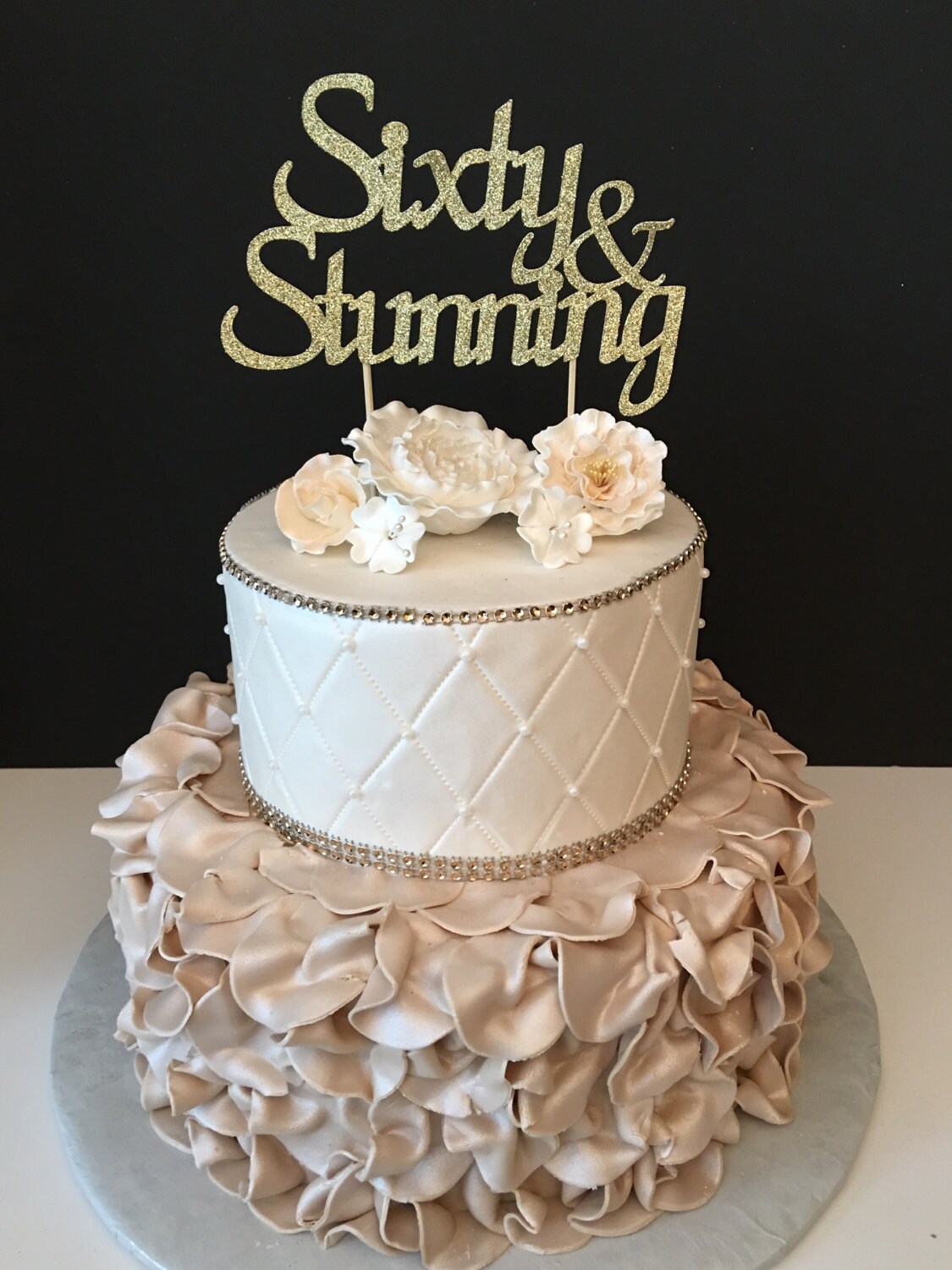 ANY NUMBER Sixty and Stunning Cake Topper Glitter 60th ANY NUMBER Sixty and Stunning Cake Topper Glitter 60th