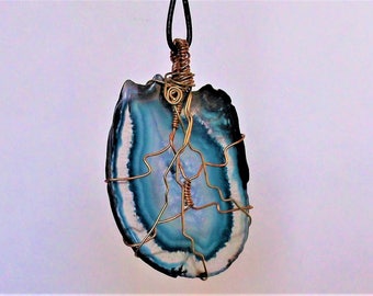 Large Wire Wrapped Blue Agate Slice