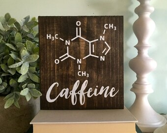 Caffeine molecule sign, Caffeine decor, Caffeine sign, rustic sign, wall hanging, kitchen rustic sign, molecule sign, science caffeine art