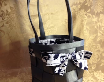Seatbelt Purse- Small Gray/Charcoal with BYU design