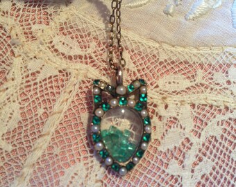 stunningly beautiful antique georgian emerald pearl emerald shaker locket necklace pendant with emerald shakers~ very collectible