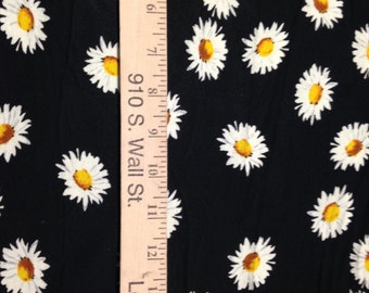 Daisies on Black Cotton Lycra Knit Fabric