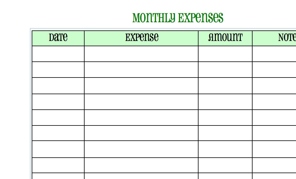 blank expense sheet