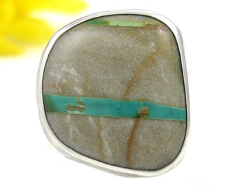 Royston Ribbon Turquoise Ring - sterling silver turquoise ring with flowers - size 7 1/4 - natural turquoise ring - size 7.25 ring