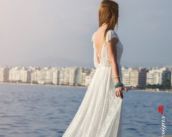 Backless Wedding Dress, SuzannaM, Bohemian Gown, Boho Bridal Dress, Open Back Wedding Dress, Ivory Lace Dress, Lace Wedding Dress, Penelope