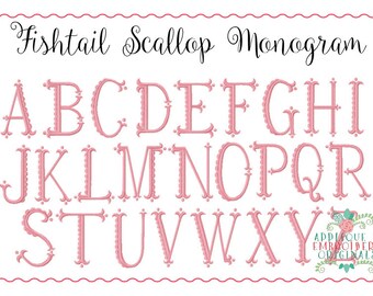 Applique and Embroidery Originals Digital Design- 262 Fishtail Scallop Monogram Embroidery Font Design for embroidery machine bx pes dst jef