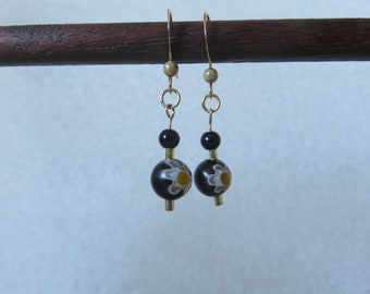 Black millefiori earrings - 14K gold filled