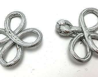 Frog Closure, Metallic Silver Rope, 1.75" x 1.5" -0860