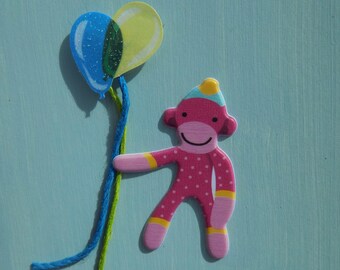 Kids Handmade Birthday Card, Monkey Card, Monkey Balloons, Cute Kid Card, Monkey Birthday Card, Happy Birthday, Birthday Card, Blank Inside