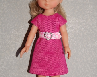 Doll Clothes Pink Dress and removable belt TKCT513 handmade fits Corolle 13" Les Cheries or 14" Heart for Hearts READY TO Ship