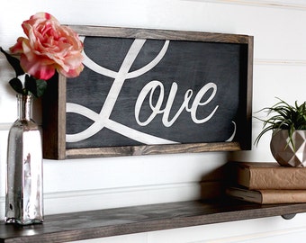 Love Sign, Modern Farmhouse Wall Decor, Wooden Signs, Rustic Home Decor, Farmhouse Sign, Wood Love Sign, Rustic Wall Decor, 21.5" x 9.5"