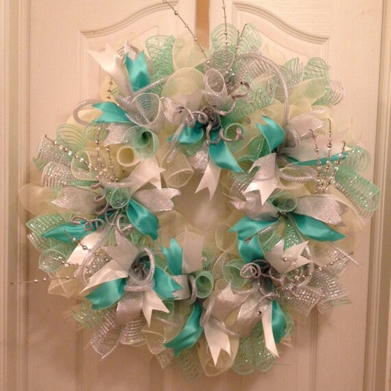 Wedding Deco Mesh Wreaths/Wedding Wreath/Custom Mint and Cream