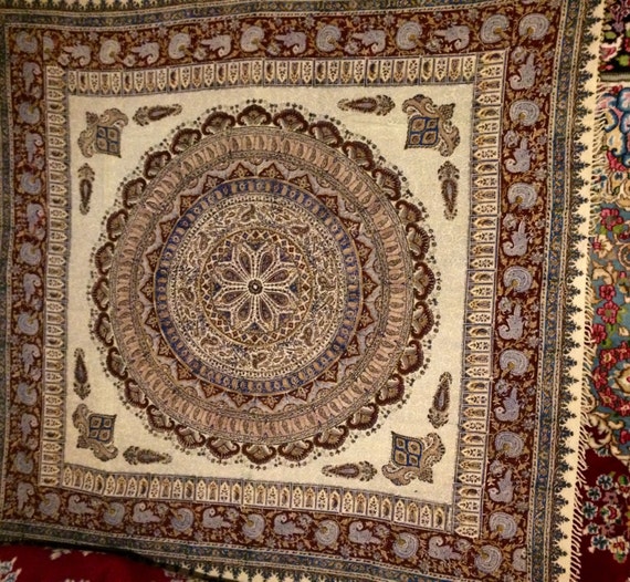 Stunning Large 80" inches tablecloth , block printed mandala tapestry with Natural dyes , square cotton table-cloth with tassels