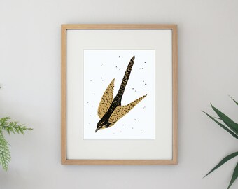 Cuckoo Bird Illustration Flying Bird Archival Art Print