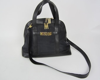 vtg MOSCHINO Redwall black nylon and leather bag with long strap