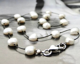 Sterling Silver Necklace with Genuine Freshwater Pearls / Women's Jewelry / Gift for Her / Women's Pearl Necklace / Necklace / Pearl Jewelry