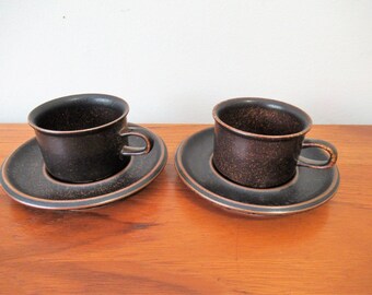 Set of 2, vintage Arabia Ruska, Finland, Espresso Cup and Saucer, Demitasse, Ulla Procope, mid century