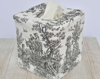 Black toile reversible tissue box cover