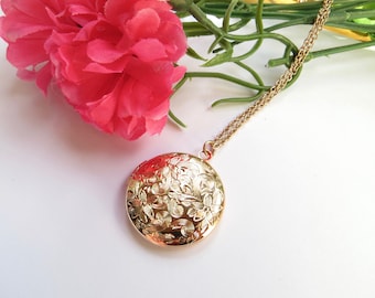 Rose Gold Locket With Floral Design, Everyday Necklace, Delicate Locket, Round Locket, Antique Locket, Designer Locket, Vintage Style Locket