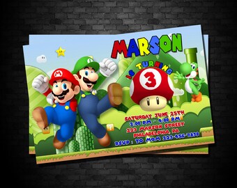 Super Mario Invitation, Birthday Invitation, Digital File, Digital Printable, Party Birthday, DIY
