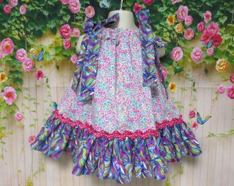 Girl Dress 12M-18M Baby Girl Dress Pink, Purple, Blue, Flowers Swirls Pillowcase Dress, Pillow Case Dress, Sundress, Boutique Dress