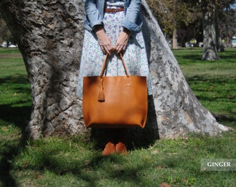 Everyday Leather tote bag- Large Leather Tote // Handmade Leather Bag