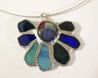 Stained Glass Pendant with Lampwork Cab Centerpiece - Dewdrop