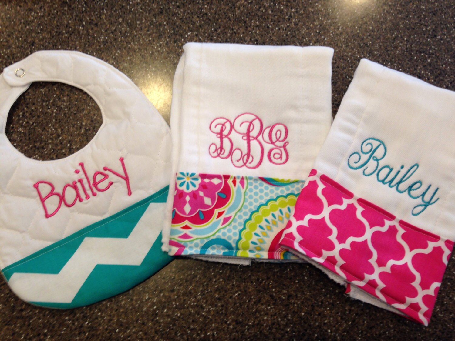 Personalized Monogrammed Custom Burp Cloths And Bib For Girls 8346