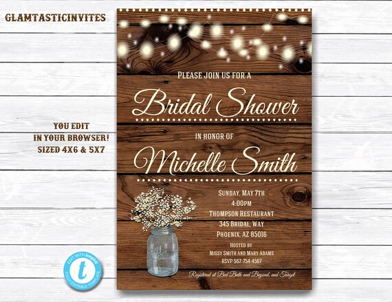 Rustic Bridal Shower Invitation Rustic Invitation Country