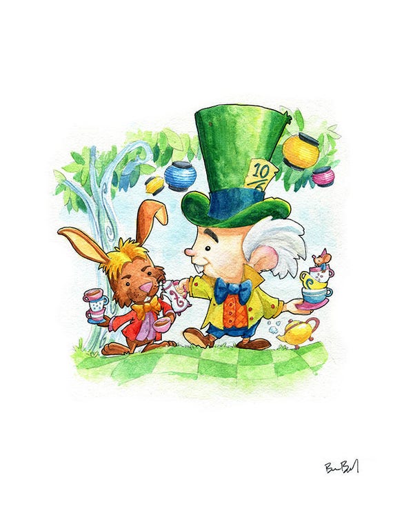 Mad Hatter March Hare And Dormouse Watercolor Fan Art Print