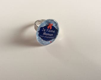 Adjustable ring "I love you MOM just" Oval cabochon