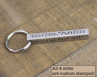 Personalized Mens Gift, Personalized Coordinates Keychain, Custom Longitude and Latitude, Bar Key Chain, 10th Anniversary