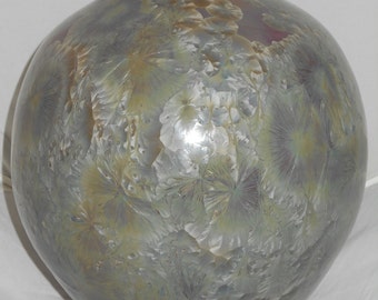 Crystalline Glaze Porcelain Vase,Green, Blue and Silver Blue, and Purple, 11" X 8 ", Fine Art Pottery, FREE SHIPPING