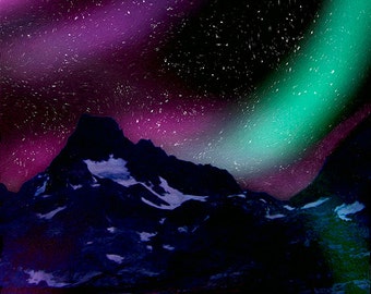 Aurora Borealis Northern Lights Canvas Print Digital Painting Fine Art Home Decor Wall Art
