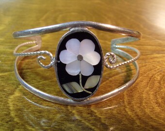 Vintage 1970's Alpaca Mexico Cuff Bracelet