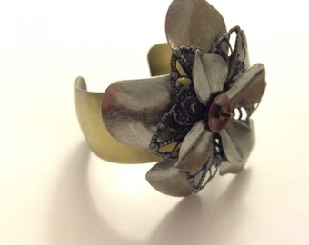 Steampunk Industrial Flower Cuff Bracelet