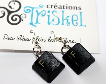 F earring made with computer keyboard button
