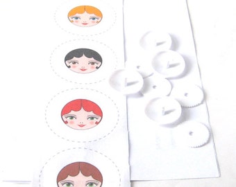 DIY Covered Button Making Kit, Doll Face Button Making Kit, Fabric Button Making Kit