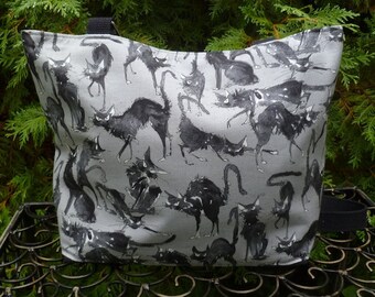 Black cat purse, knitting project bag, Sebastian Ghastlie, you pick handles or adjustable shoulder strap, The Tallullah