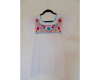 Mexican Peasant Blouse | Floral Embroidered Mexican Blouse | Bohemian Blouse | Black Mexican Top | Women's Medium Blouse | Mother's Day Gift