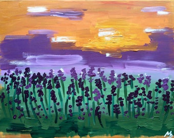 Original Oil Painting Lavender Field Landscape Painting on Canvas Abstract Modern Painting Purple Orange Painting 30*40cm by Maria Bukharova