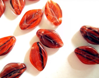 Czech glass Leaf beads x 50, Ruby-Black, 12x7mm, fire polished